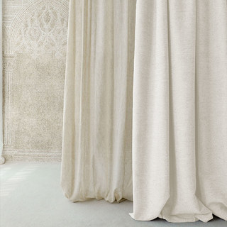 Glame Luxury Ivory White Horizontal Striped Chenille Curtain 2