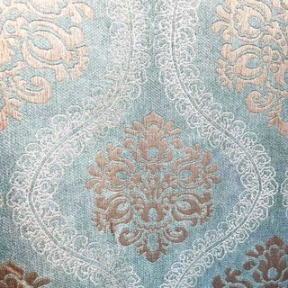 Legacy Luxury Chenille Damask Light Brown & Duck Egg Blue Curtain 3