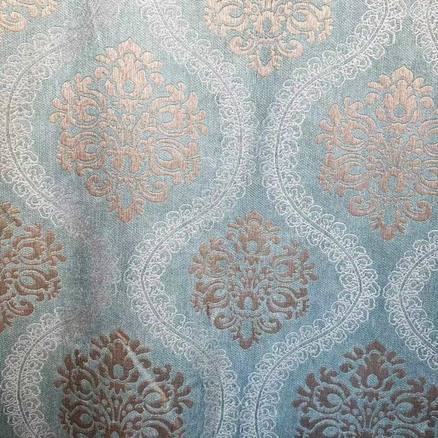 Legacy Luxury Chenille Damask Light Brown & Duck Egg Blue Curtain 1