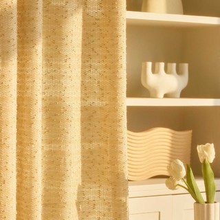 Ripple Wave Tweed Inspired Cream Yellow Glittery Sheer Curtain 7
