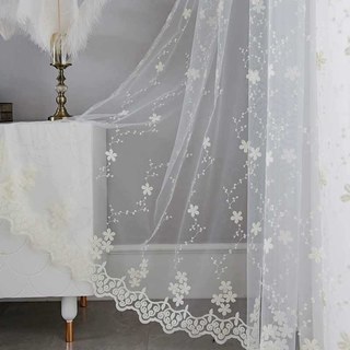 Angelina Cream Sheer Curtain with Embroidered Flowers