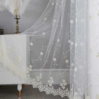 Angelina Ivory White Sheer Curtain with Embroidered Flowers
