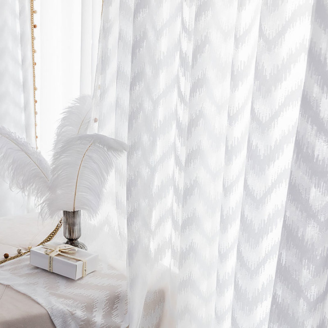 Bohemian Chic Zigzag Ivory White Sheer Curtain