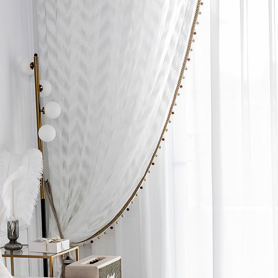 Bohemian Chic Zigzag Ivory White Sheer Curtain