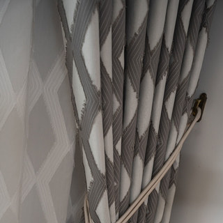 Diamond Lattice Fringe Trim Gray Geometric Blackout Curtain 4