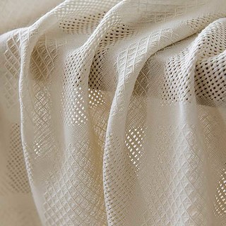 Diamond Mesh Geometric Heavy Ivory White Sheer Curtain