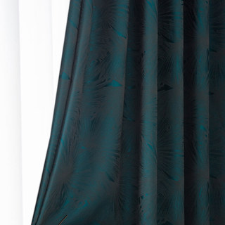 Fan Palm Leaves Luxury Jacquard Teal Blackout Curtain 2