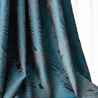 Fan Palm Leaves Luxury Jacquard Teal Blackout Curtain