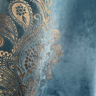 Heritage Luxury Blue and Gold Damask Velvet Curtain 4