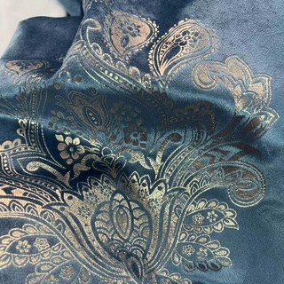 Heritage Luxury Blue and Gold Damask Velvet Curtain 6