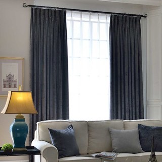 Luxury Charcoal Dark Gray Chenille Curtain Drapes 5