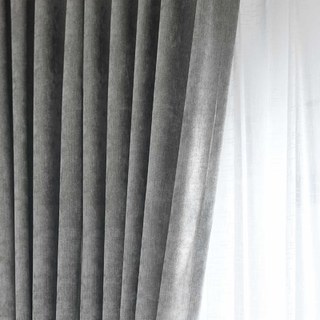 Luxury Silver Gray Chenille Curtain Drapes 3