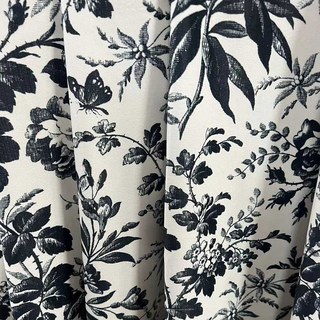 Midsummer Night Black and White Floral Velvet Curtains 3
