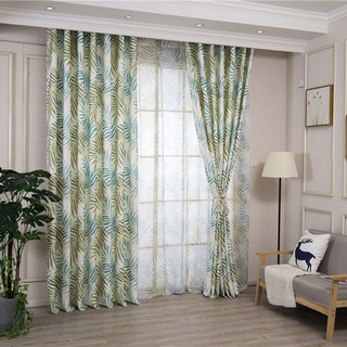 Palm Tree Leaves Blue Print Floral Curtain 3