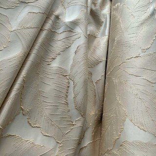 Paradise Luxury 3D Jacquard Tropical Leaves Mocha Curtain with Gold Details 4