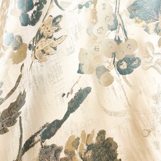 Secret Garden Silky Cream & Pastel Teal Floral Curtain with Gold Details 5