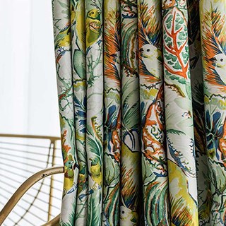 Vibrant Vista Tropical Leaves and Birds Multi Colored Curtain 2