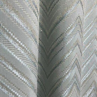 Wave Some Magic Jacquard Art Deco Zigzag Duck Egg Blue Silver Gray Curtain Drape with Metallic Details 1
