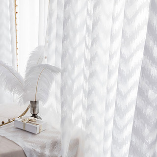 Zigzag Symphony Ivory White Shimmery Geometric Sheer Curtain