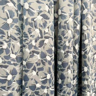 Blue Blooms Chenille Double Sided Floral Blackout Curtains 1