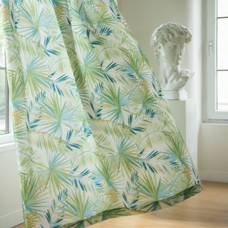 Palm Delight Tropical Leaves Green Blue Curtain 1