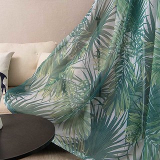 Paradise Palms Tropical Leaves Green Sheer Curtain