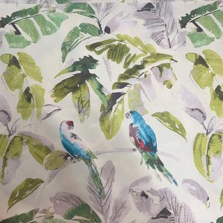 Verde Vista Tropical Leaves and Parrots Green Curtain 5