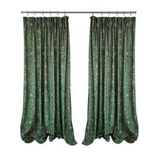 Zanjan Zen Emerald Green Persian Floral Velvet Curtains 5