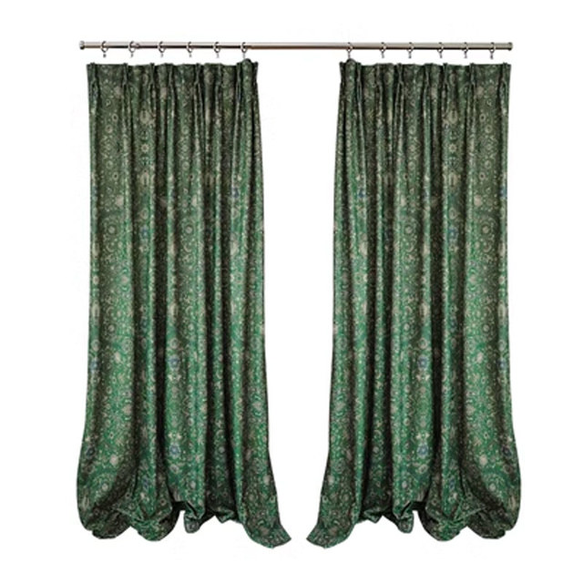 Bagaille CURTAIN ★ GREEN Zanjan Zen Vintage Emerald Green Persian Floral Velvet Curtains