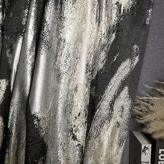 Dazzling Brushwork Luxury Jacquard Grey & Silver Abstract Curtain