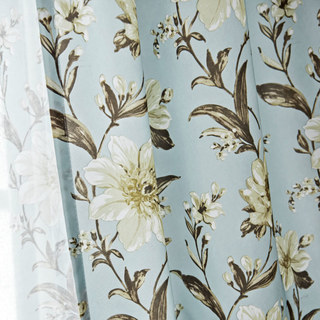 Smell The Gardenia Pastel Blue Floral Curtain 2