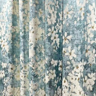 Spring Spirit Blue & White Floral Curtain with Gold Glitter 8