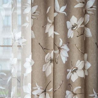 Magnolias Mirage Mocha Brown and White Floral Curtains