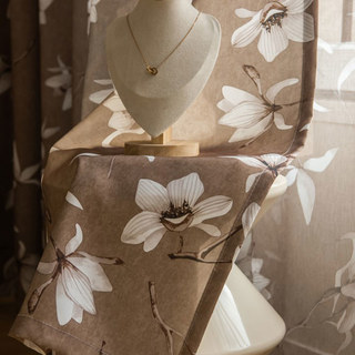 Magnolias Mirage Mocha Brown and White Floral Curtains 3