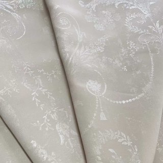 Silver Blossom Jacquard Brocade Cream Damask Floral Curtain 2