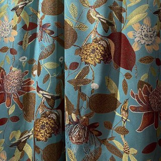 Summer Blooms Luxury Jacquard Teal Floral Blackout Curtain Drapes 5