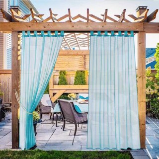 Laguna Outdoor Waterproof Turquoise Blue Sheer Curtain 1