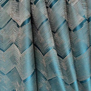 Zigzag Symphony Chevron Teal Blue Faux Silk Modern Geometric Curtains 3