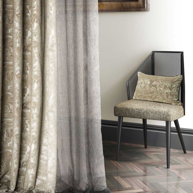 De Luxe Jacquard Golden Brown Damask Curtain 1
