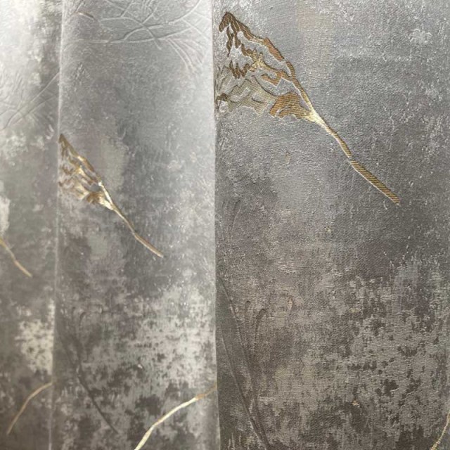 Lunar Gold Luxury Jacquard Abstract Grey Floral Curtain 1
