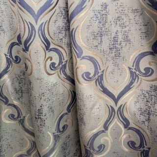 Baroque Mist Blue and Gold Damask Curtains