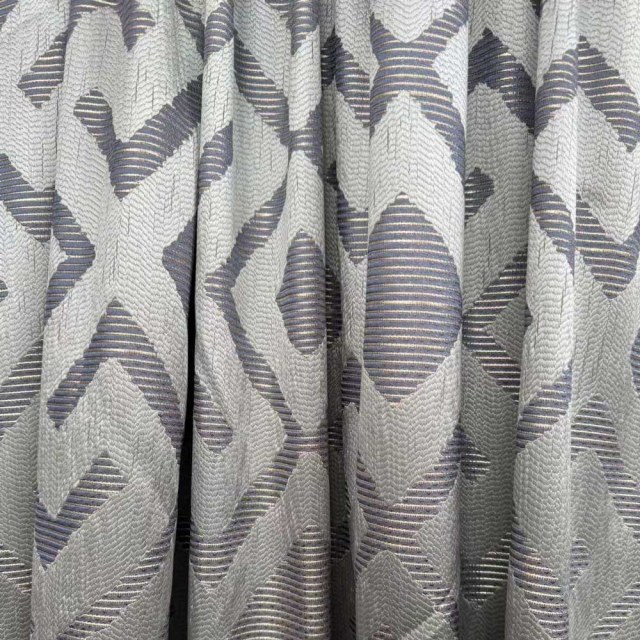 Luxe Labyrinth Silver and Blue Geometric Curtains 1