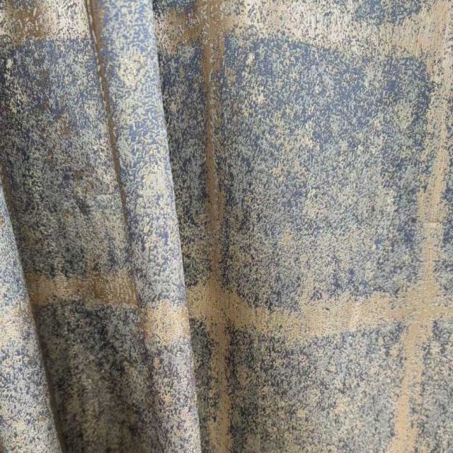 Weathered Plaid Haze Blue Checked Grid Geometric Curtains 1