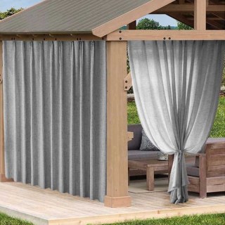 Endless Summer Waterproof Ash Gray Linen Style Outdoor Sheer Curtain