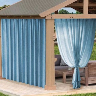 Endless Summer Waterproof Baby Blue Linen Style Outdoor Sheer Curtain