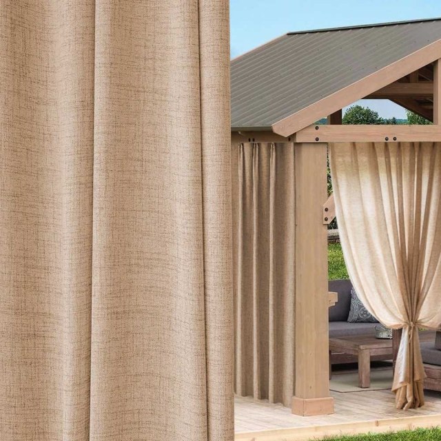 Endless Summer Waterproof Cream Oatmeal Linen Style Outdoor Sheer Curtain 1