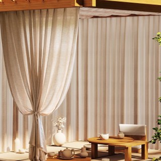 Endless Summer Waterproof Cream Oatmeal Linen Style Outdoor Sheer Curtain 2
