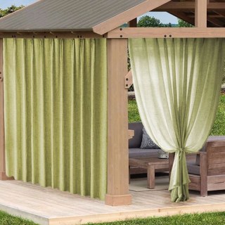 Endless Summer Waterproof Olive Green Linen Style Outdoor Sheer Curtain