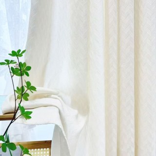 Chevron Mist Geometric Ivory White Heavy Sheer Curtain