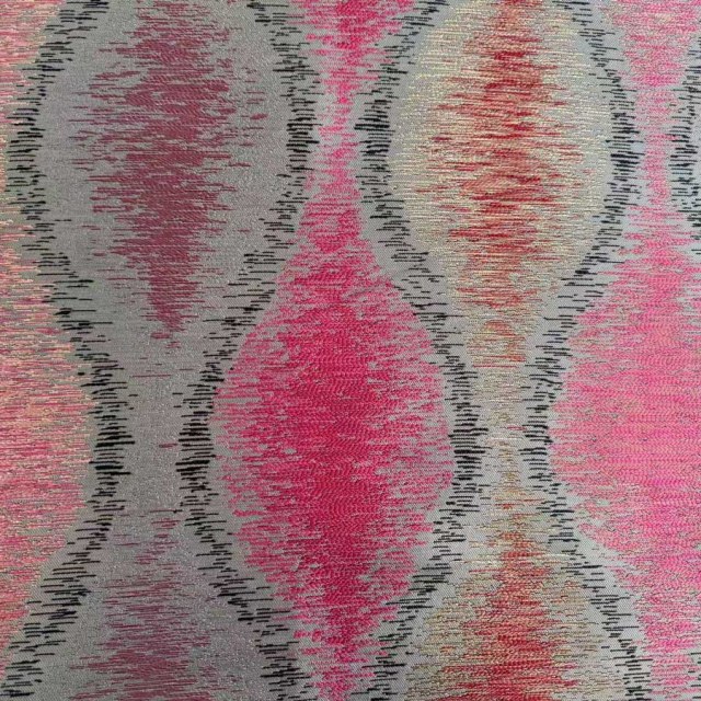 Ikat Ripples Black Magenta Red Geometric Curtains with Gold Details 1